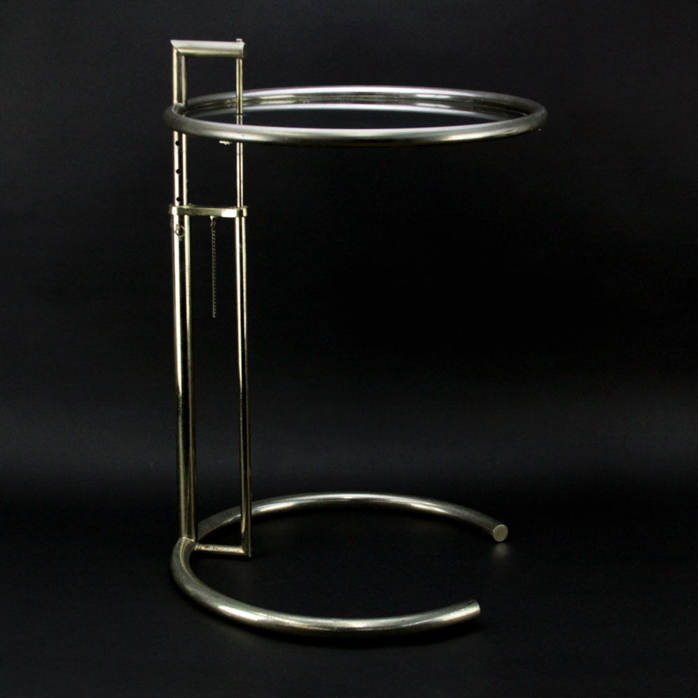 after Eileen Gray, Modern Stainless Steel and Glass Adjustable Side Table,  "Adjustable Table E 1027".