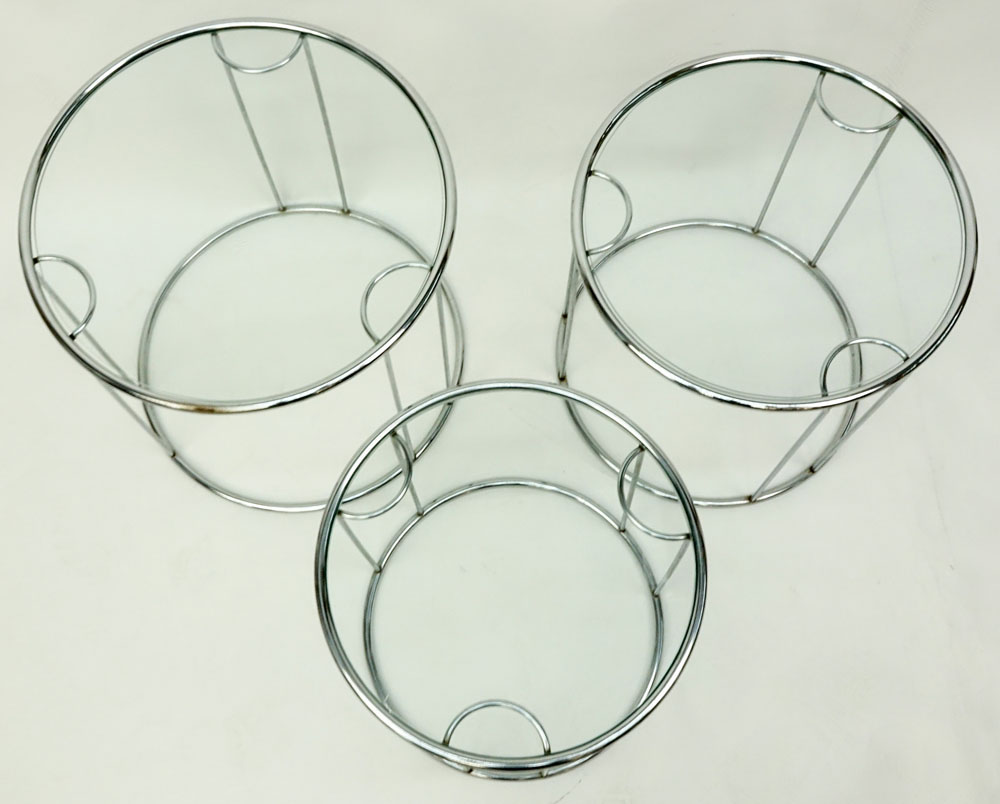 Attributed to: Milo Baughman, American (1923-2003) Set of Three (3) Chrome and Glass Nesting Tables