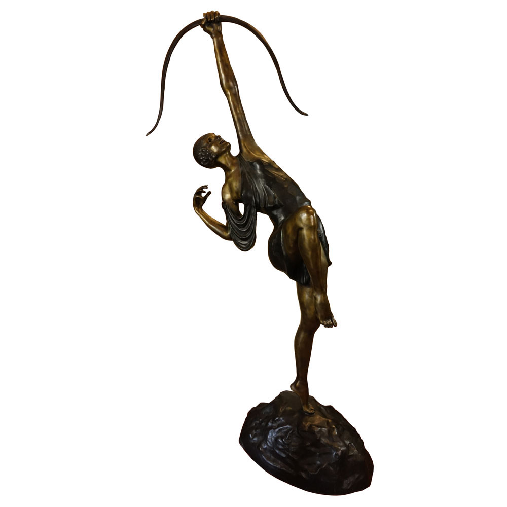 Large Modern Art Deco Style Bronze Sculpture "Diana The Archer" by Pierre LeFaguays. 