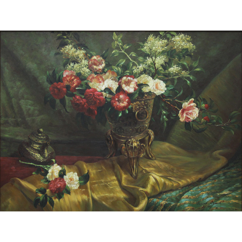 Richard Stewart (20th C) Large Oil Painting "Still Life Flowers" 