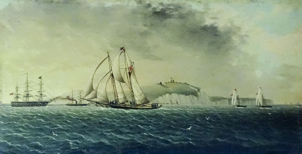 James Edward Buttersworth, American/British (1817-1894) Oil on board "Schooner Yacht Race Off Dover "