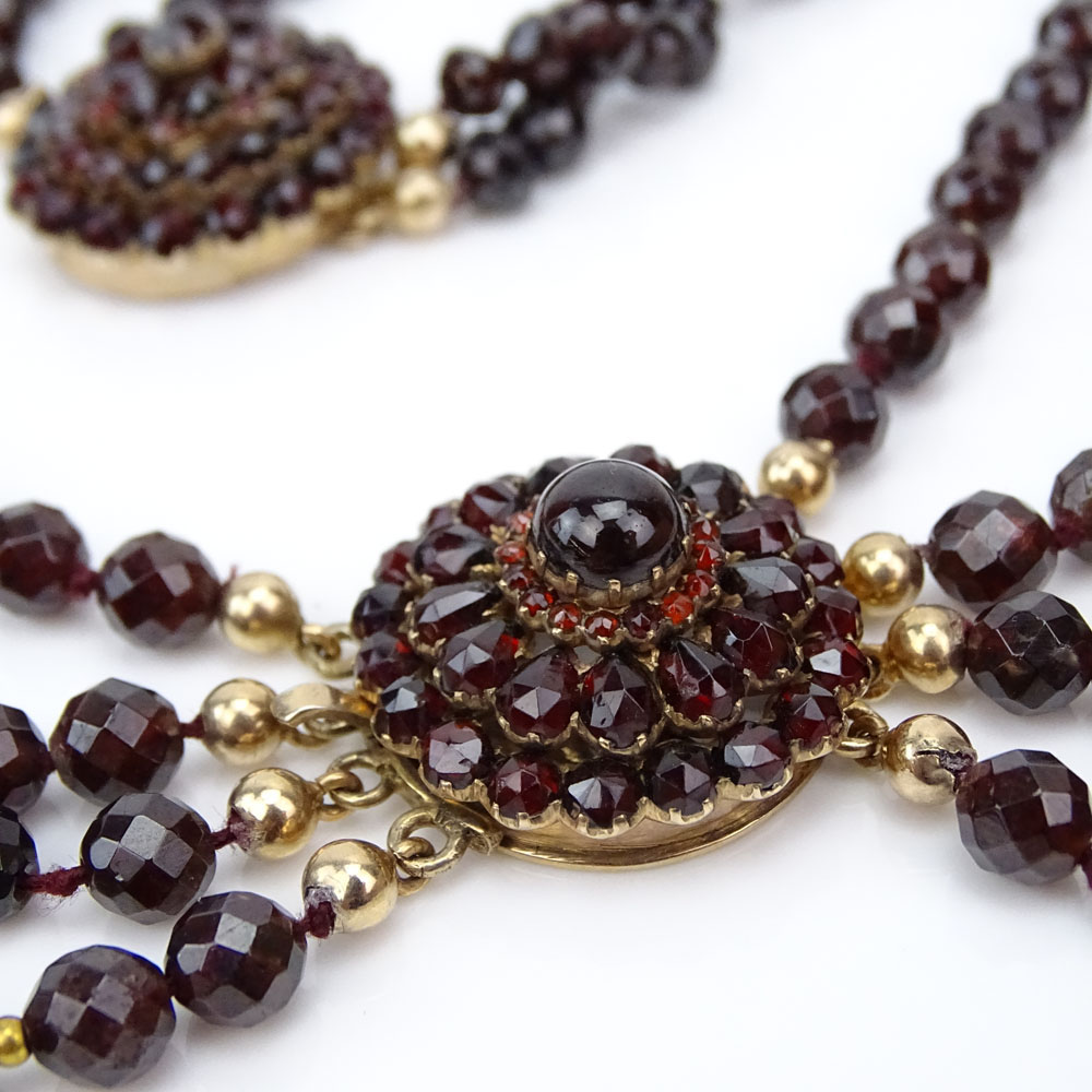 Vintage 1950's Garnet and 14 Karat Yellow Gold Necklace with 18 Karat Yellow Gold Beads