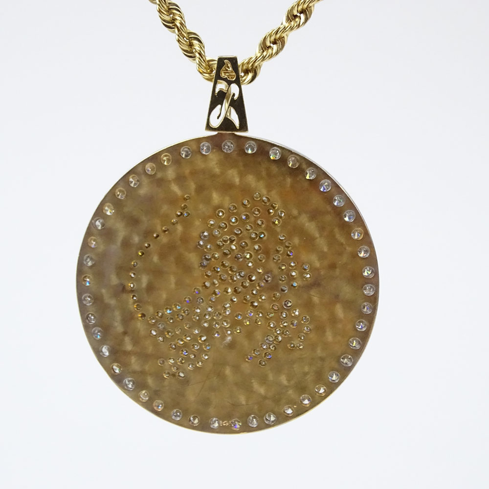 Vintage Approx. 6.50 Carat Round Brilliant Cut Diamond and 14 Karat Yellow Gold "Leo" Pendant Necklace