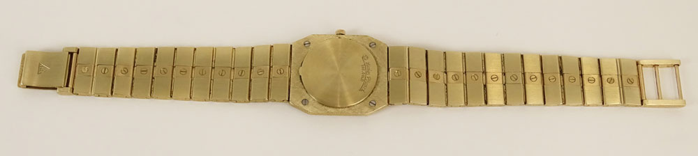 Man's Vintage Lucien Picard 14 Karat Yellow Gold Quartz Bracelet Watch with Bezel accented with small Diamonds