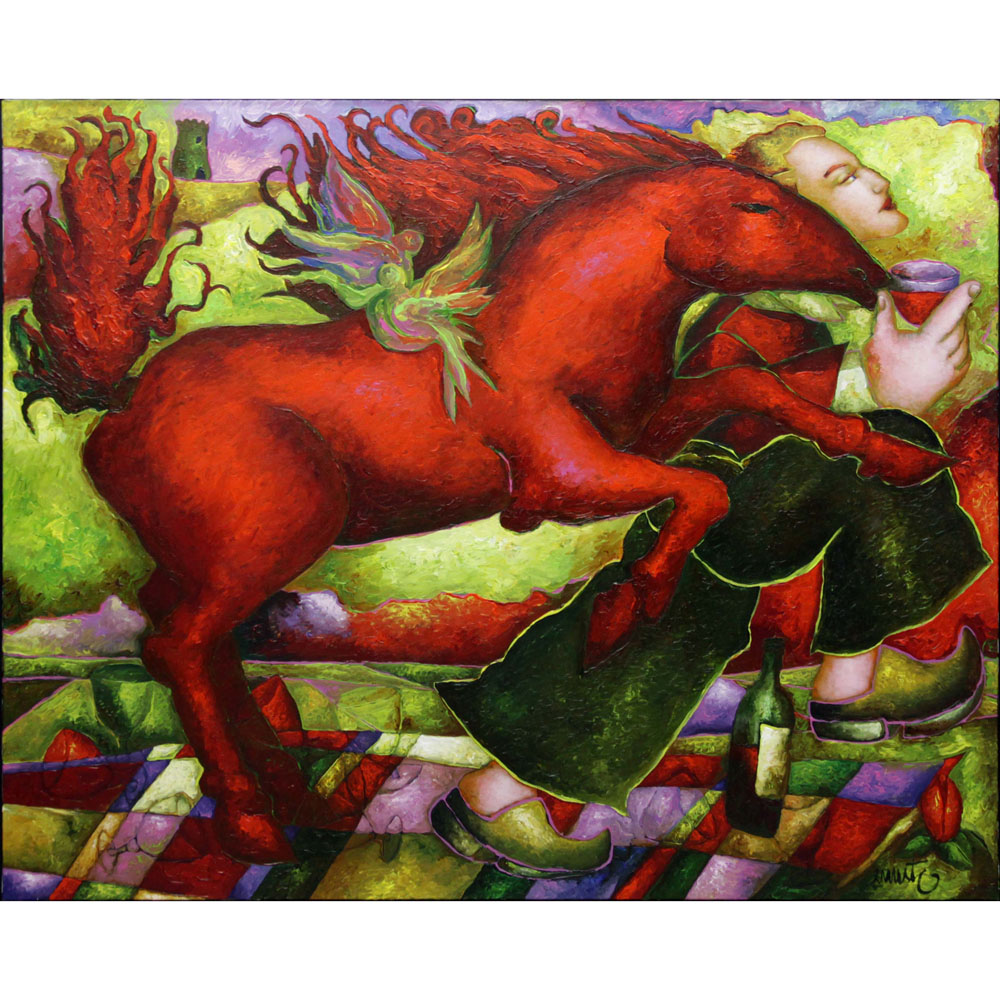 Ernesto, Portuguese/French (20th-21st century) Circa 2000 Oil on Canvas, "Le Cheval D'Orguiel". 