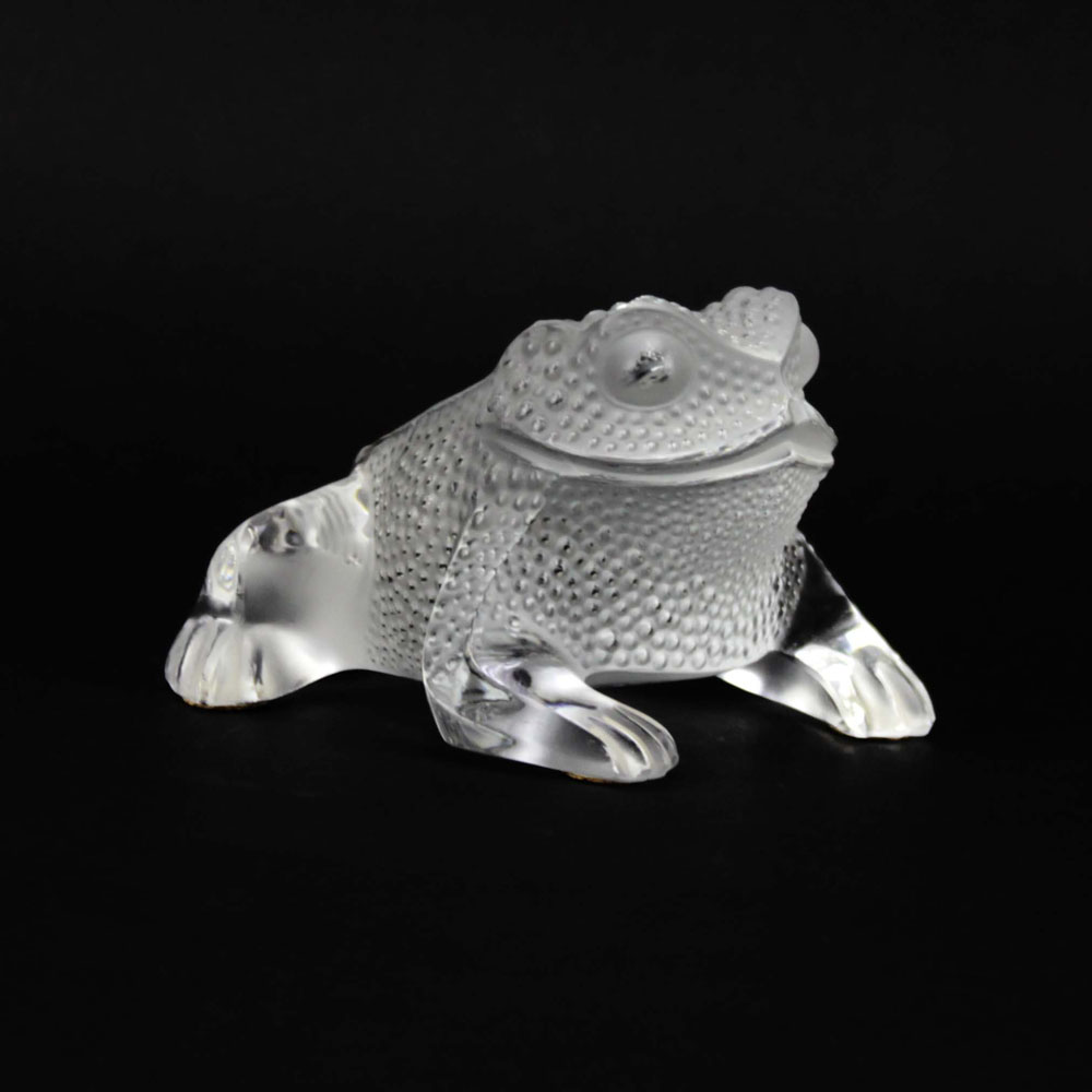 Lalique France Crystal Bull Frog Paperweight