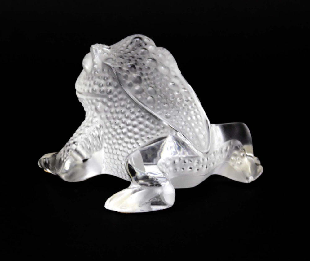 Lalique France Crystal Bull Frog Paperweight