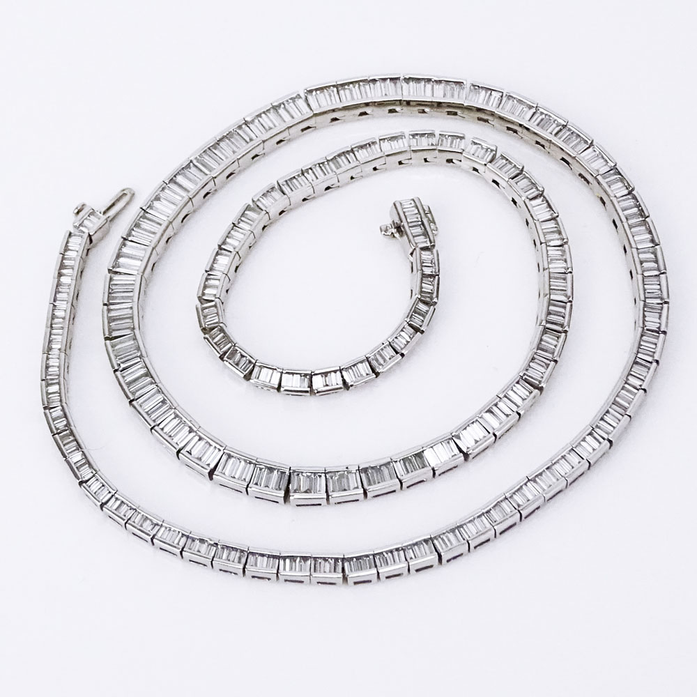 Approx. 13.0 Carat Baguette Cut Diamond and Platinum Riviera Necklace