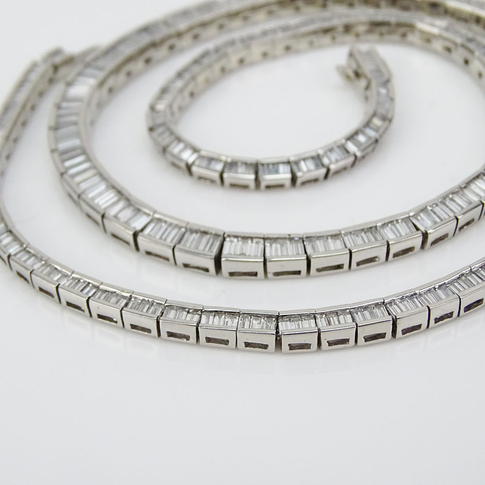 Approx. 13.0 Carat Baguette Cut Diamond and Platinum Riviera Necklace