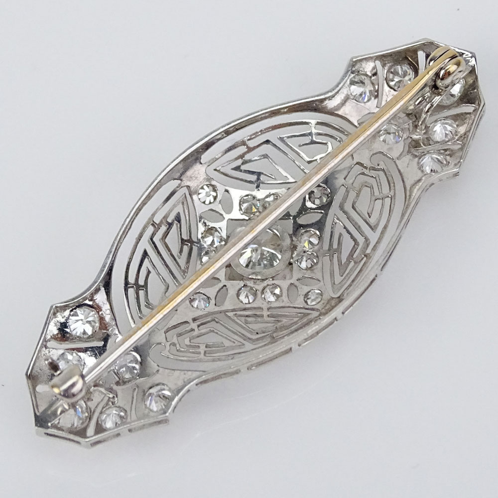 Antique Approx. 1.25 Carat Diamond and 14 Karat White Gold Bar Brooch with Delicate Filigree Work