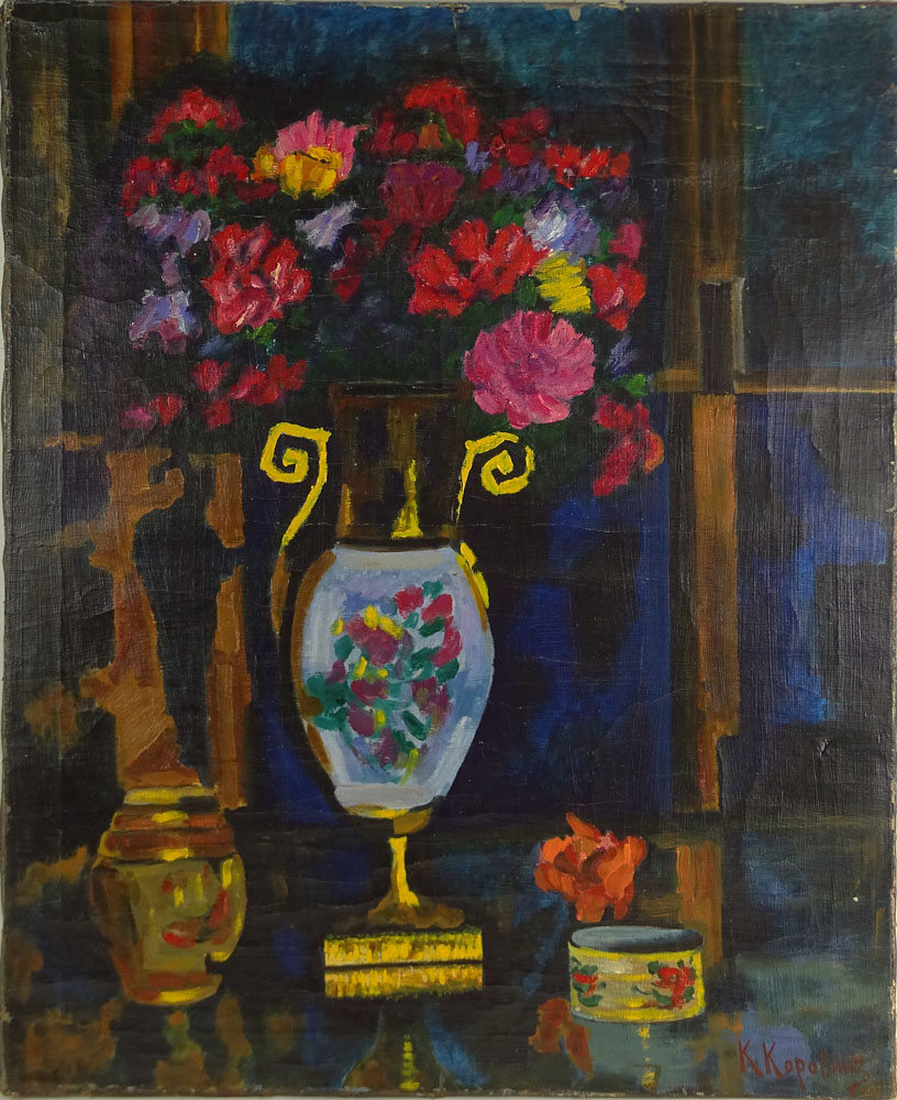 Constantin Alexeevich Kerovin, Russian oil on Canvas, Still Life with Flowers