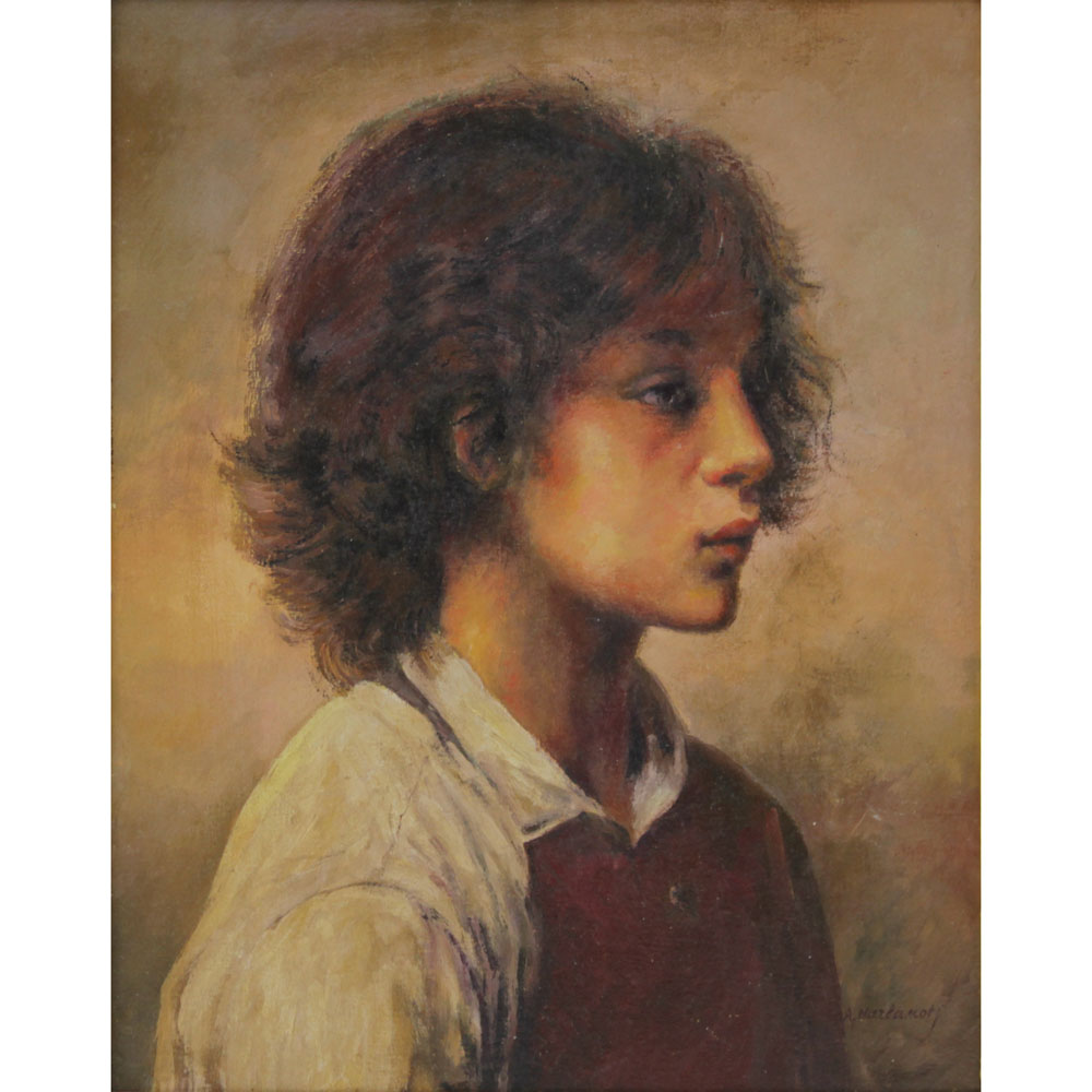 Attributed to: Alexej Alexejewitsch Harlamoff, Russian (1840-1925) Oil on Panel, "Portrait Of A Boy"  