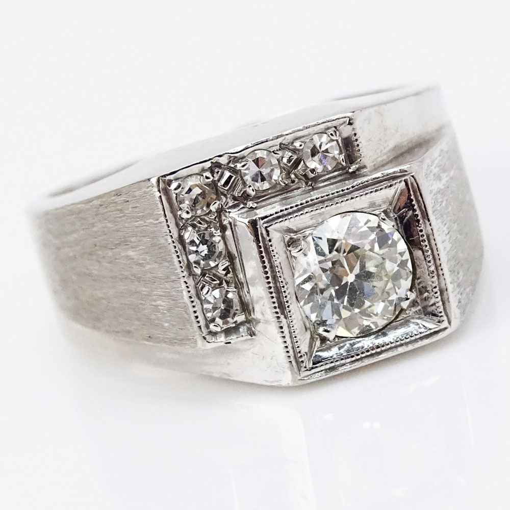 Man's Vintage Approx. .60 Carat Old European Cut Diamond and 14 Karat White Gold Ring