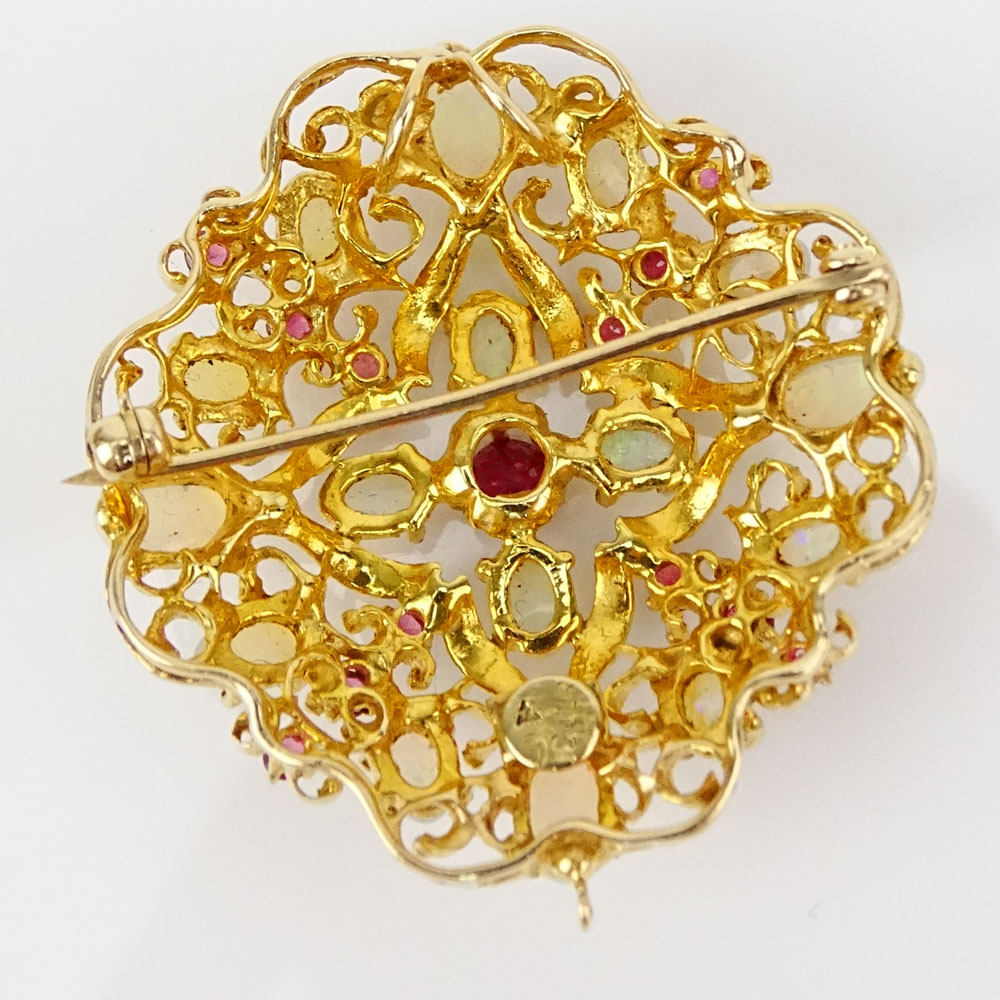 Vintage 18 Karat Yellow Gold, Opal, Ruby and Enamel Pendant/Brooch