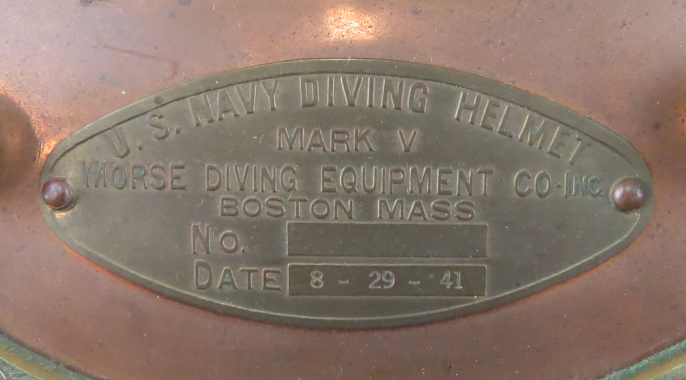 Morse Diving Equipment Inc. U.S. Navy Mark V Brass and Copper Diving Helmet