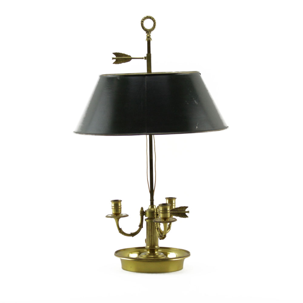 Vintage Bouillotte Desk Lamp with Painted Tole Shade