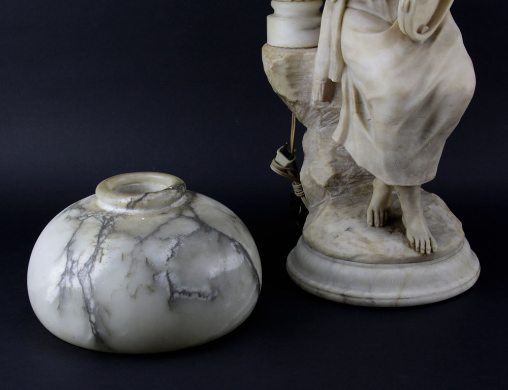 Antique Figural Alabaster Lamp. Features a gypsy with tambourine