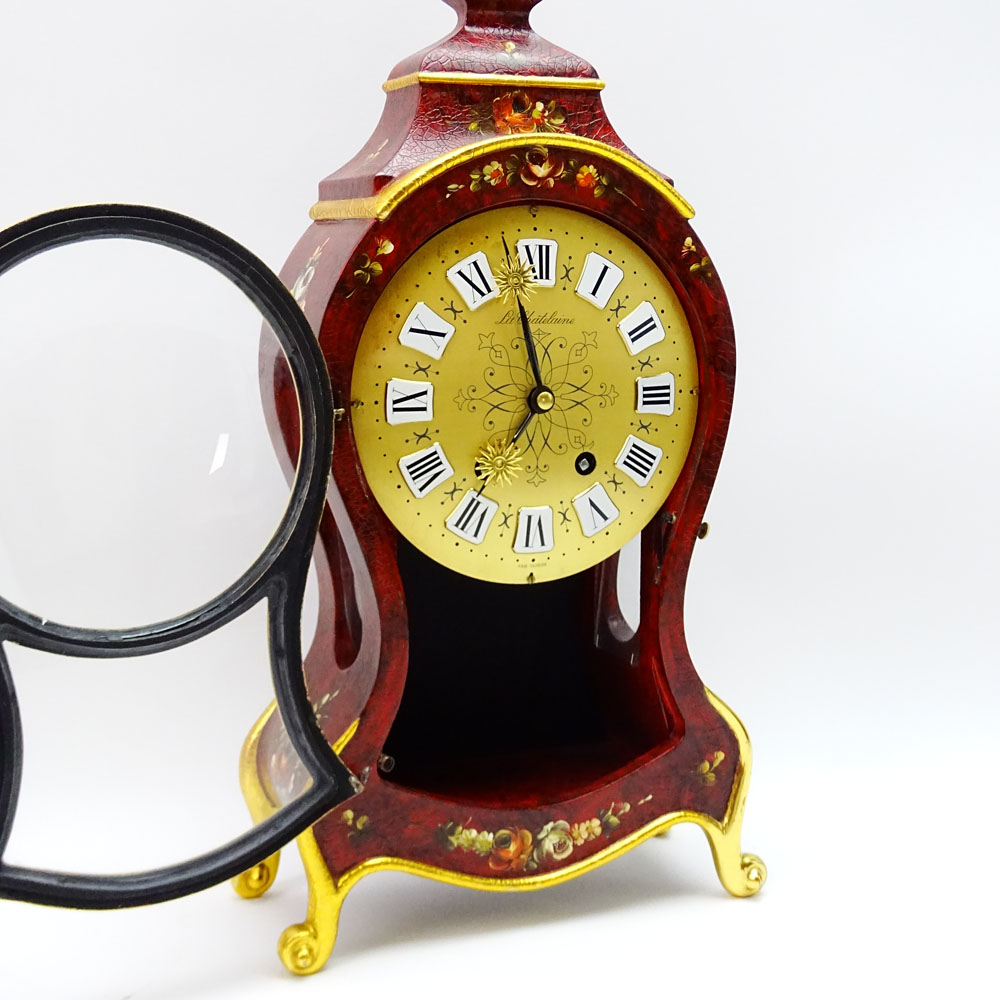 Modern Decorative Painted Wood and Brass Cased Clock