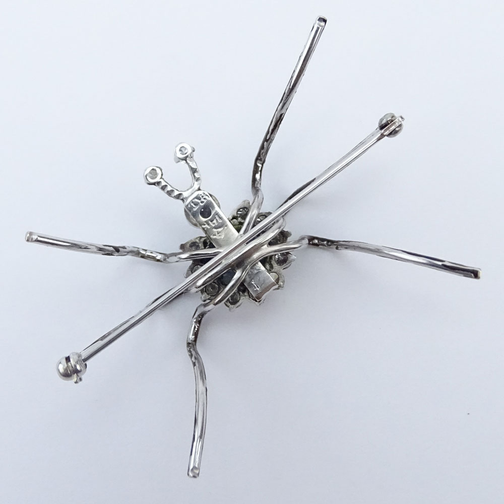 Contemporary Round Brilliant Cut Diamond, Large Star Sapphire and 14 Karat White Gold Spider Brooch