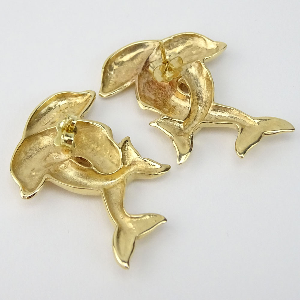 Pair of Vintage 14 Karat Yellow Gold "Dolphin" Earrings