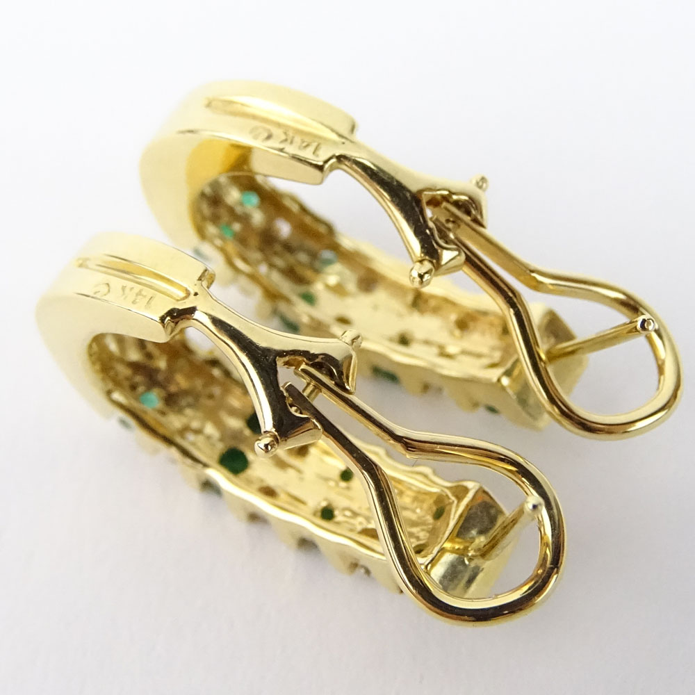 Vintage Emerald, Diamond and 14 Karat Yellow Gold Earrings