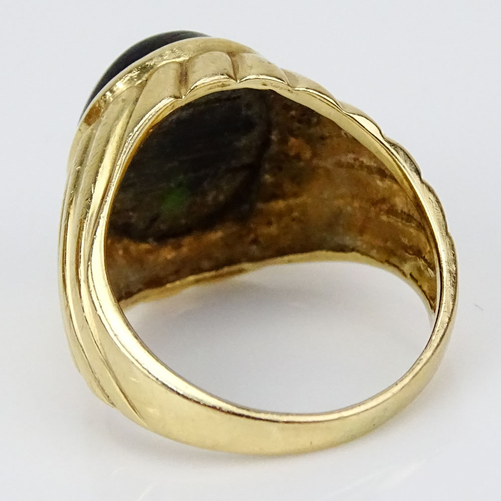 Vintage Cabochon Black Cat Eye and 14 Karat Yellow Gold Ring