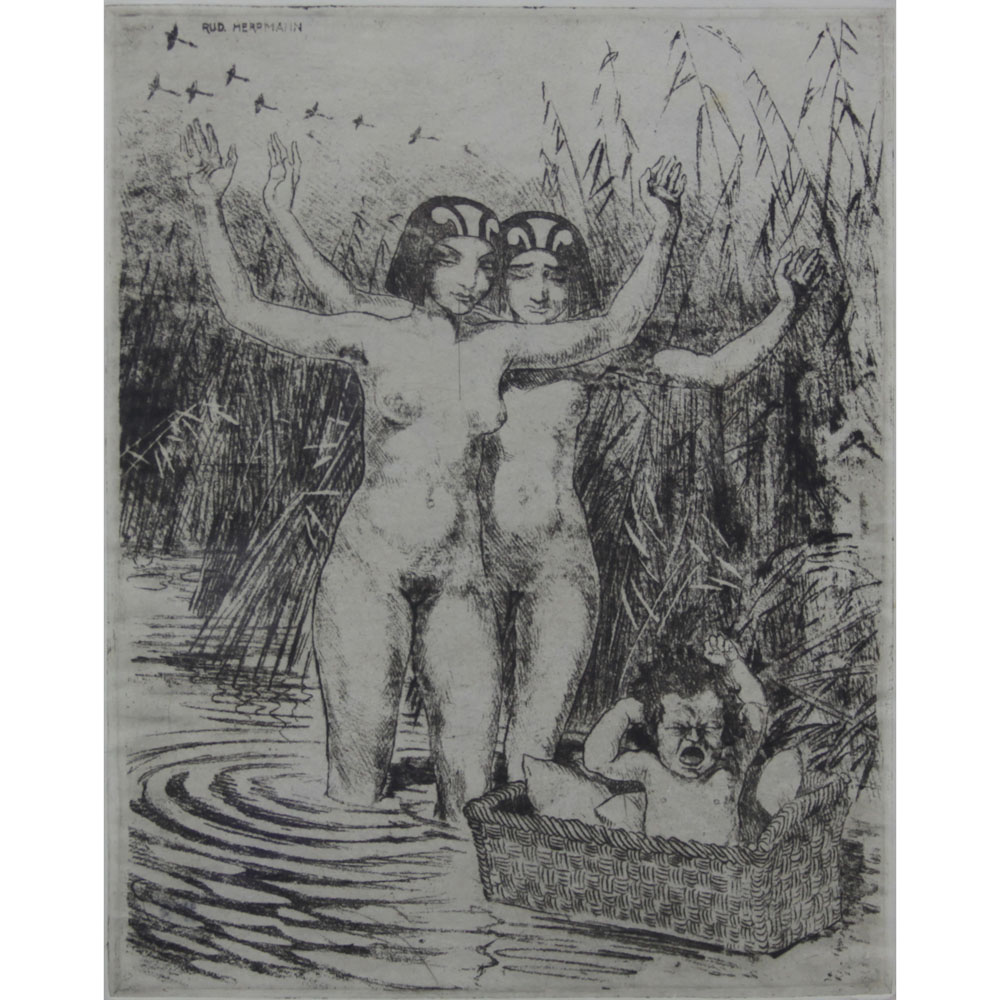 Rudolf Herrmann, German  (1879-1964) Original Etching "Nudes with Baby"