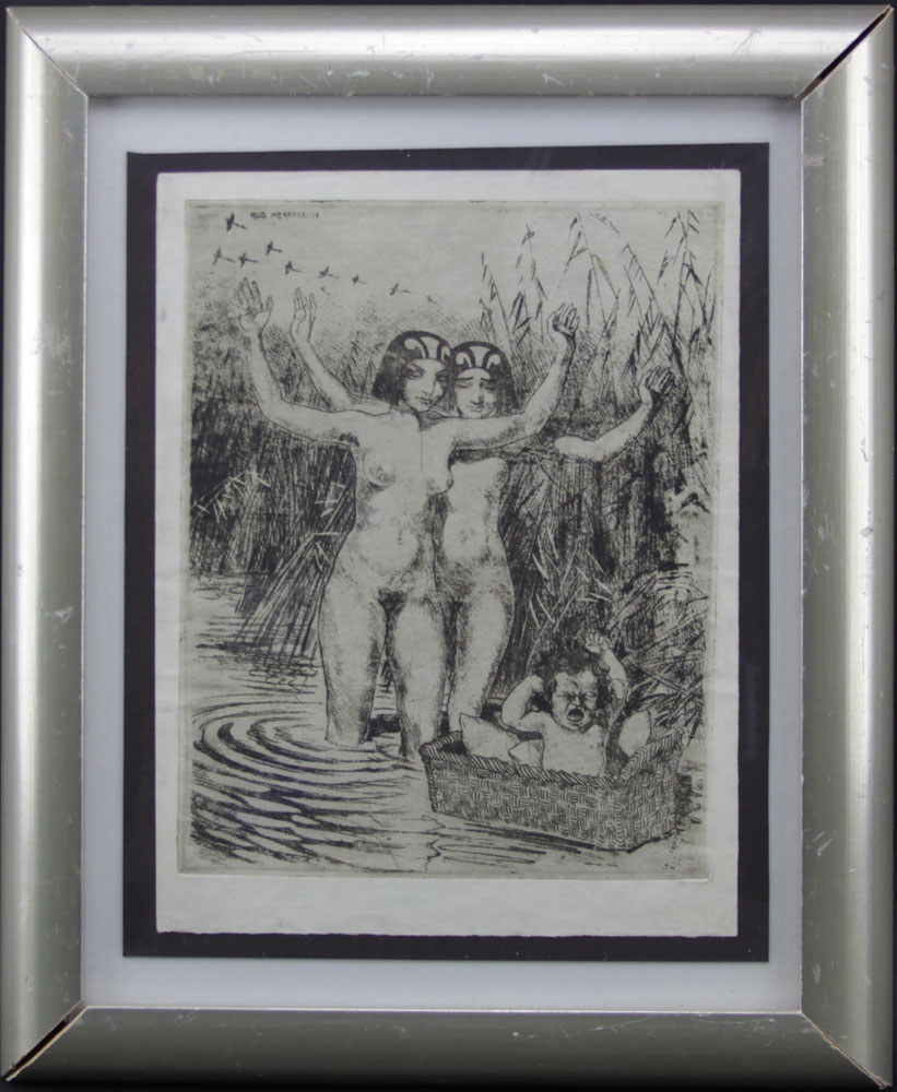 Rudolf Herrmann, German  (1879-1964) Original Etching "Nudes with Baby"