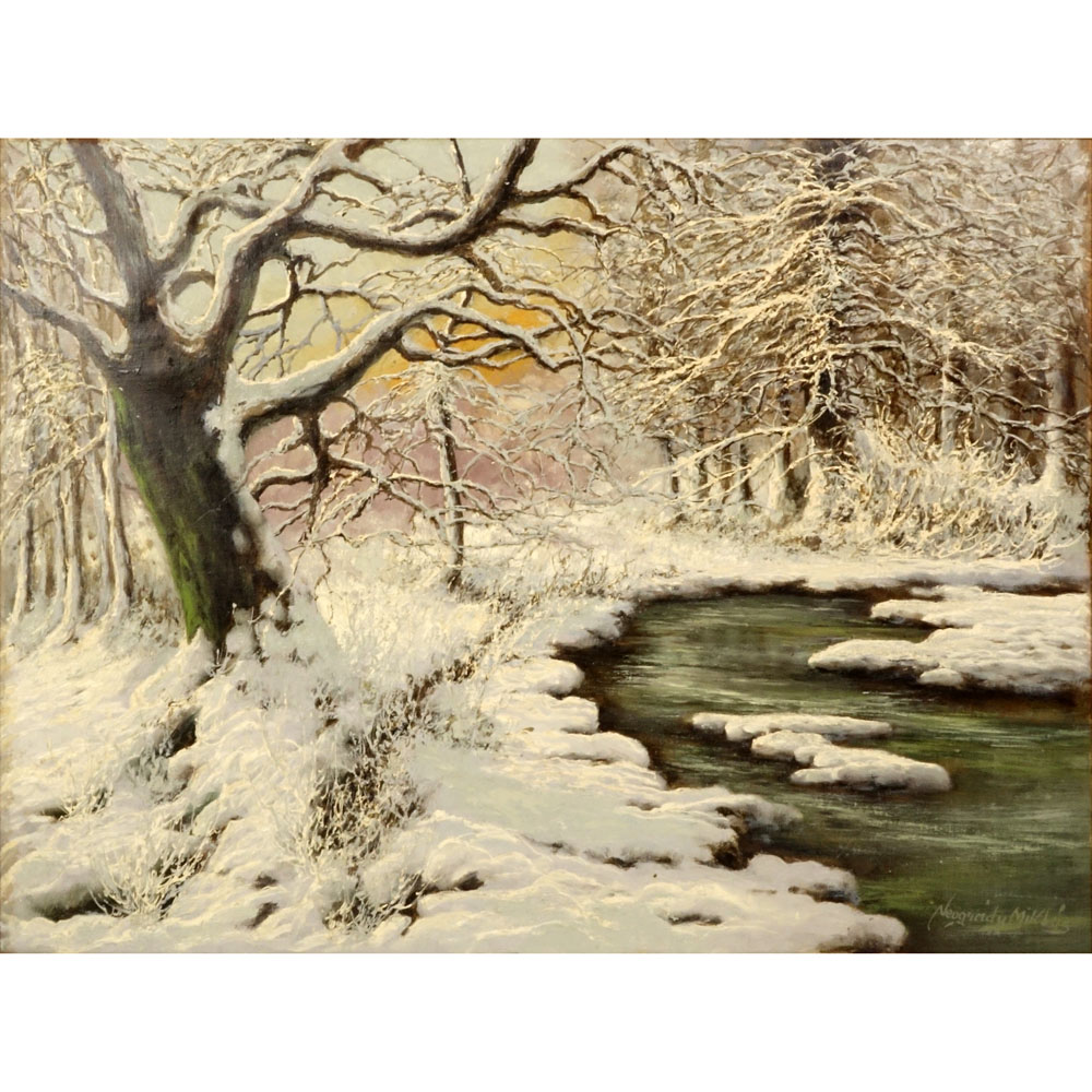 Miklos Neogrady, Hungarian (20-21st cent) Oil on Canvas, Winter Snow Scene