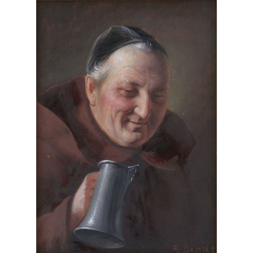 Alois Binder, German (1857-1933) Oil on panel "Friar With Stein" 