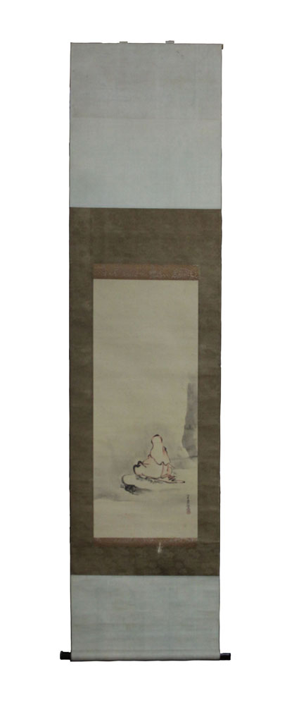 Vintage Japanese Watercolor Scroll Painting on Paper