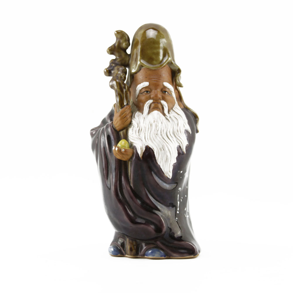 Chinese Shou Lao Xing Taoist Glazed Pottery Figurine