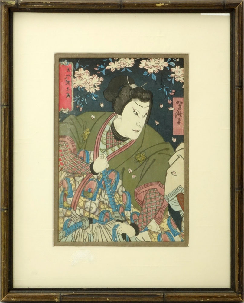 Antique Japanese Color Woodblock Print "Kabuki Actor"