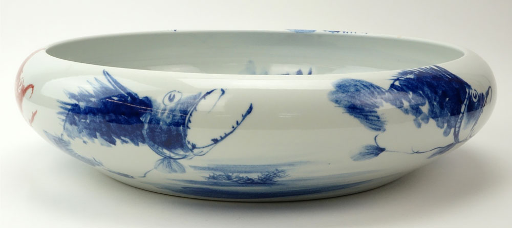 Large Antique Japanese Porcelain Imari-ware Shallow Fish Bowl