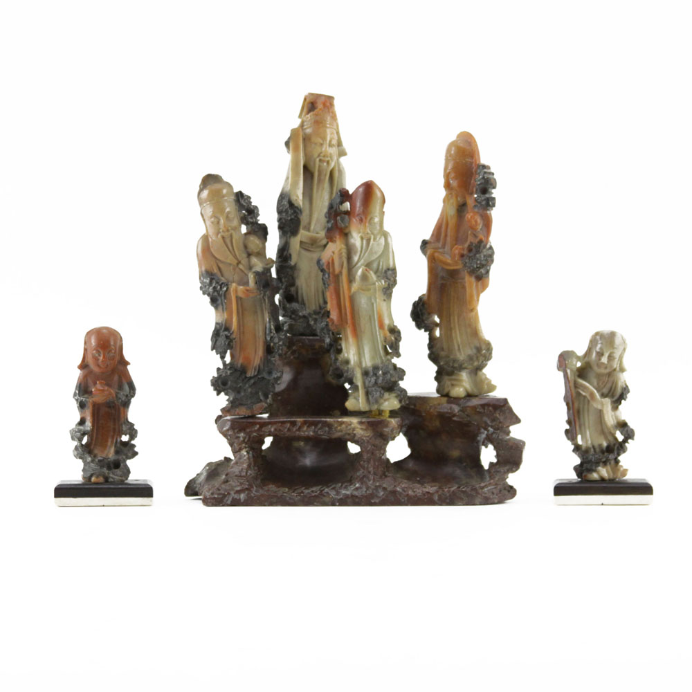 Grouping of Three (3) Chinese Carved Soapstone Figurines