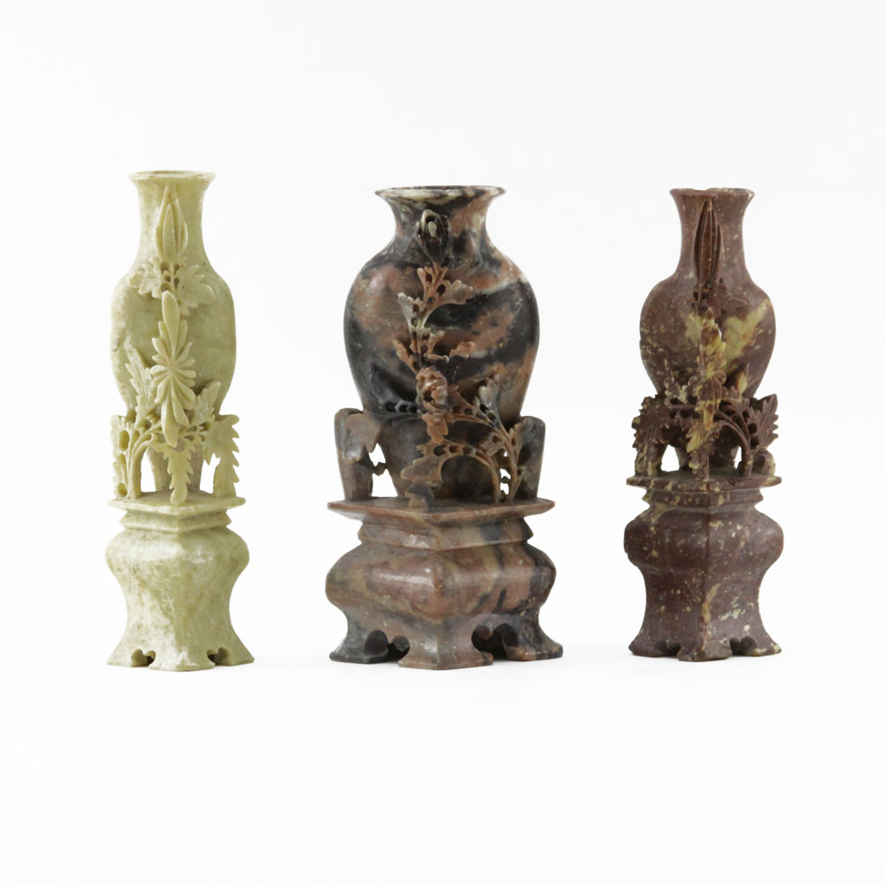 Grouping of Three (3) Chinese Carved Soapstone Single Gourd Vases