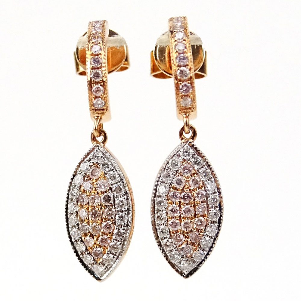 .40 Carat Natural Pink Diamond, .29 Carat Round Cut Diamond and 18 Karat Rose Gold Earrings