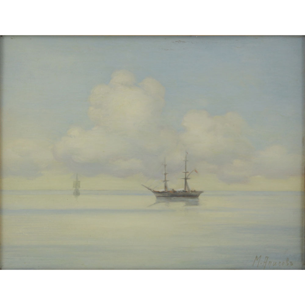 19/20th Century Russian Oil on Cardboard "Calm Seas" 