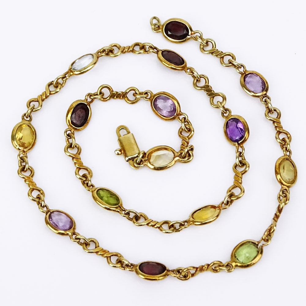 Vintage Italian Multi Gemstone and 14 Karat Yellow Gold Necklace.