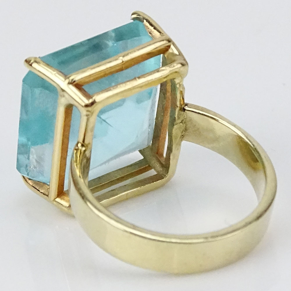 Vintage Square Cut Blue Topaz and 14 Karat Yellow Gold Ring