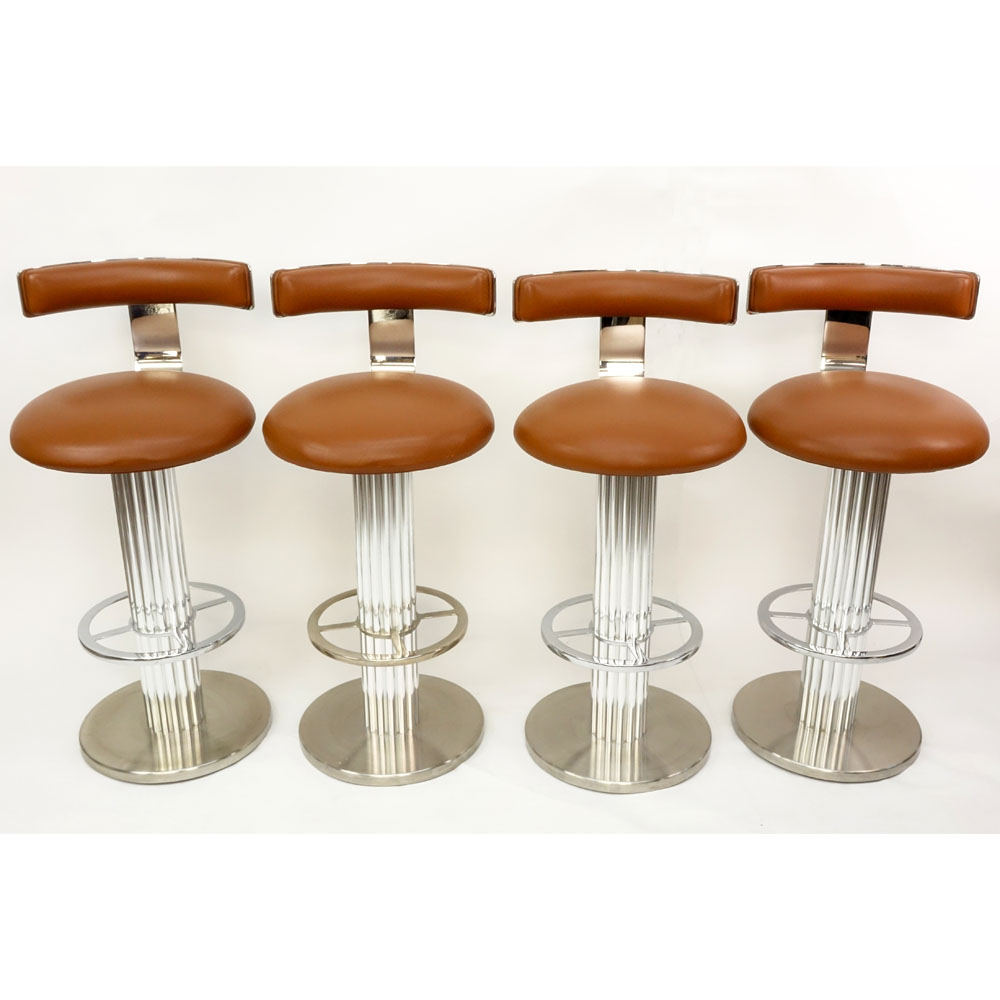 Four Circa 1980s Leisure Design, Mount Kisco, NY Bright and Matte Chromed Steel Barstools