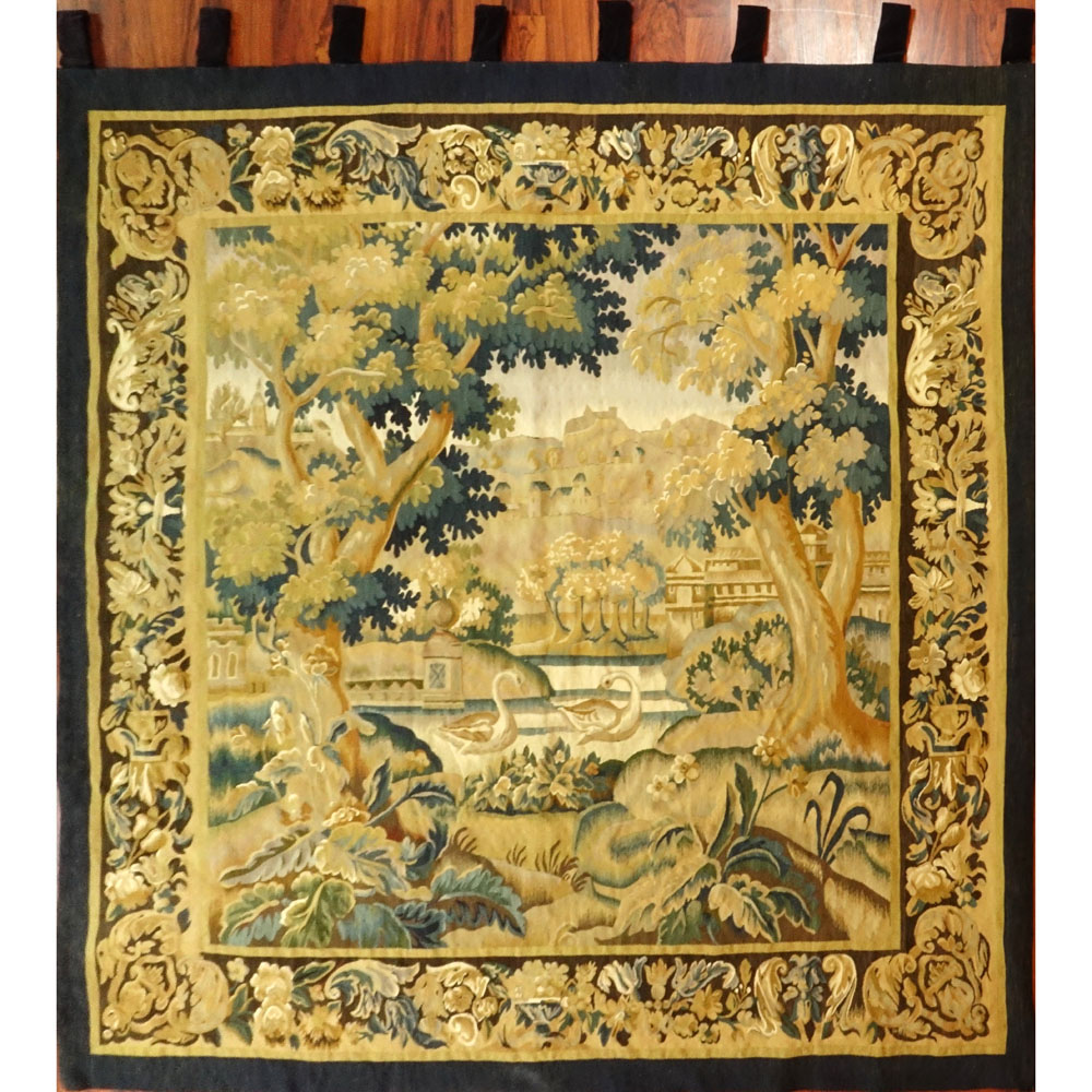 Semi Antique Hand Woven Wool Aubusson Tapestry