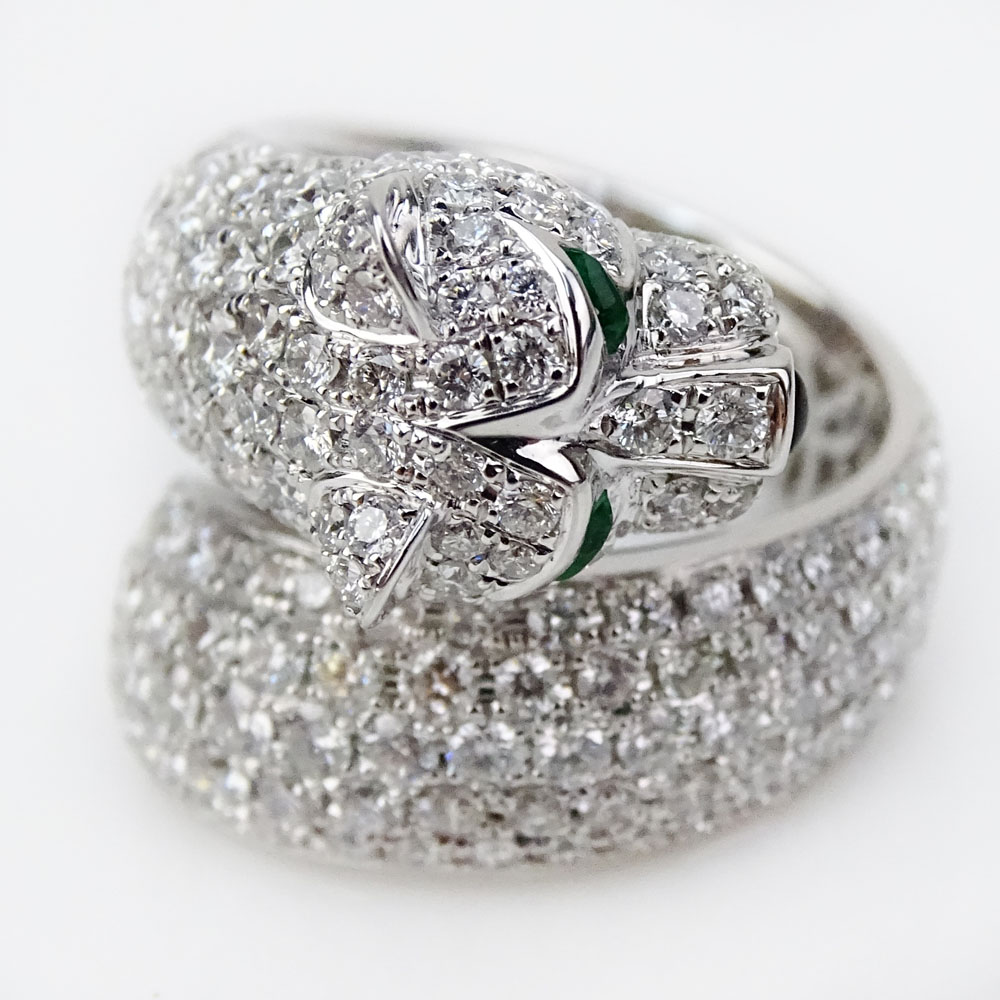 Cartier style Approx. 6.0 Carat Pave Set Round Brilliant Cut Diamond and 18 Karat White Gold Panther Ring