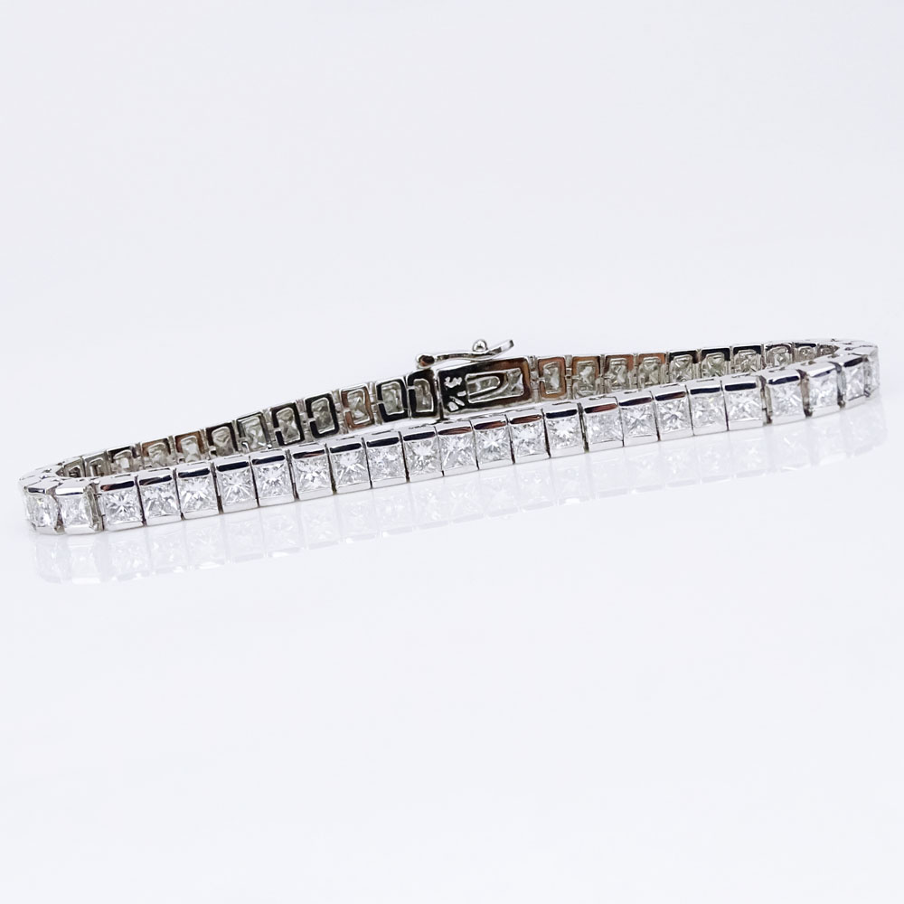 Approx. 10.50 Carat Princess Cut Diamond and 14 Karat White Gold Line Bracelet