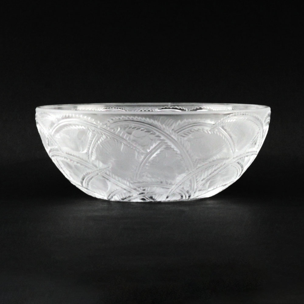 Lalique France "Pinson" Etched Frosted Crystal Bowl