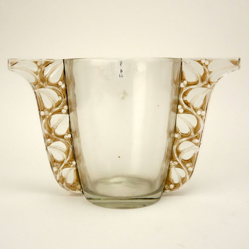 René Lalique, France Art Deco Frosted and Clear Glass Vase with Amber Patina