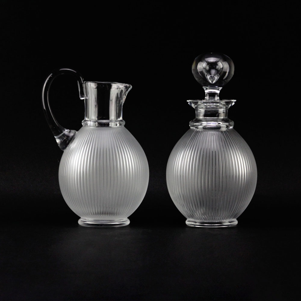 Grouping of Lalique France "Langeais" Frosted Crystal Decanter and Pitcher. 