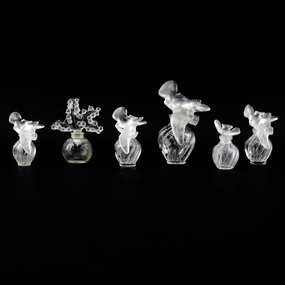 Grouping of Six (6) Lalique France Crystal Perfume Bottles.