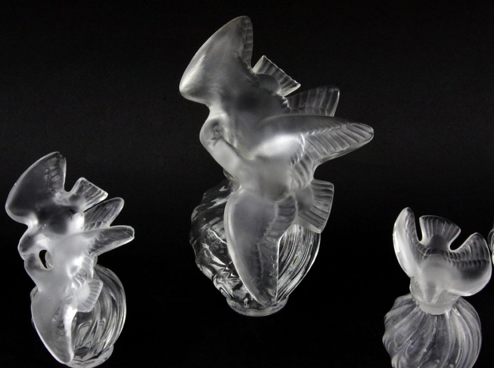 Grouping of Six (6) Lalique France Crystal Perfume Bottles.