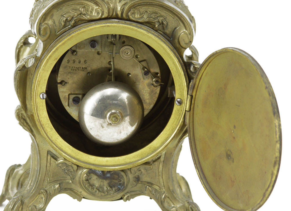 19/20th Century Tiffany & Co Rococo style Bronze Bracket Clock with Porcelain Dial.